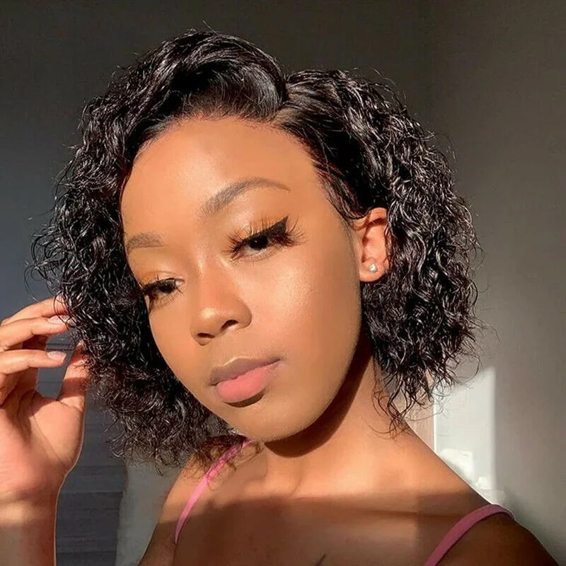 

4/27 Brazilian Human Hair Glueless Wig Deep Wave Bob Style 100% Natural Hair for Women Easy to Wear No Glue Required