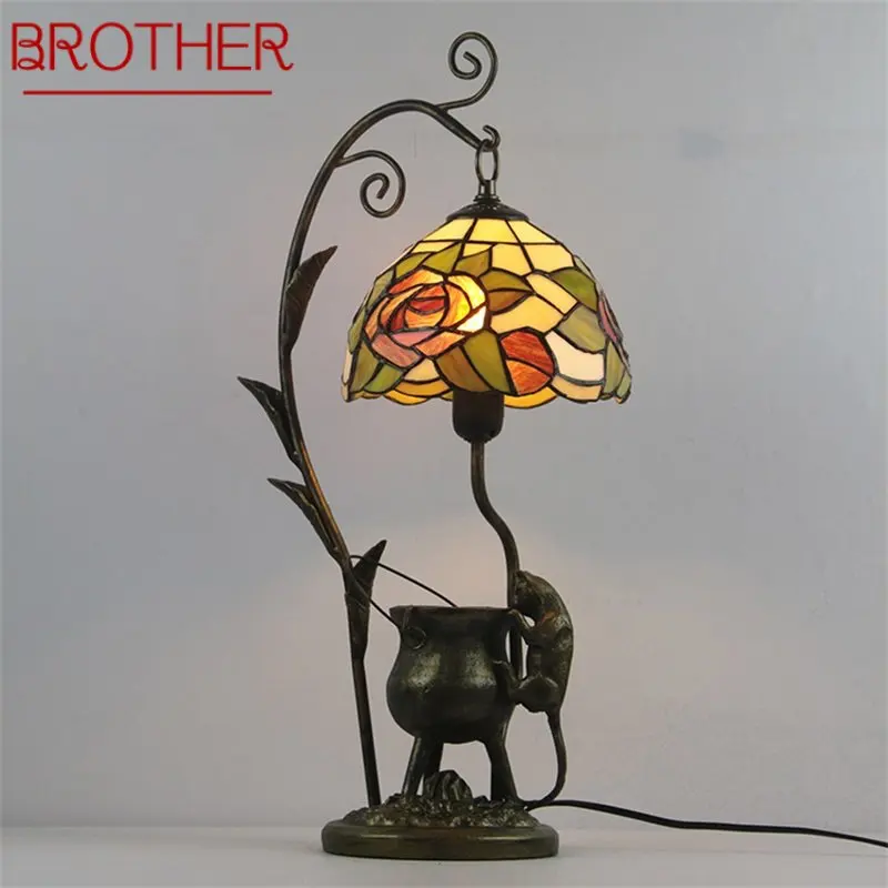 

BROTHER Tiffany Table Lamp LED Vintage Color Glass Creative Cat Desk Light Fashion Decor For Home Hotel Bedroom Bedside