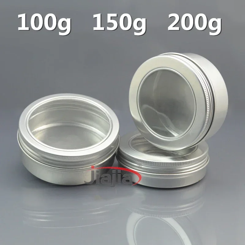 100g 150g 200g Window Lid Aluminum Jar Refillable Cosmetics Lotion Cream Tin Pill Capsule Coffee Beans Metal Container