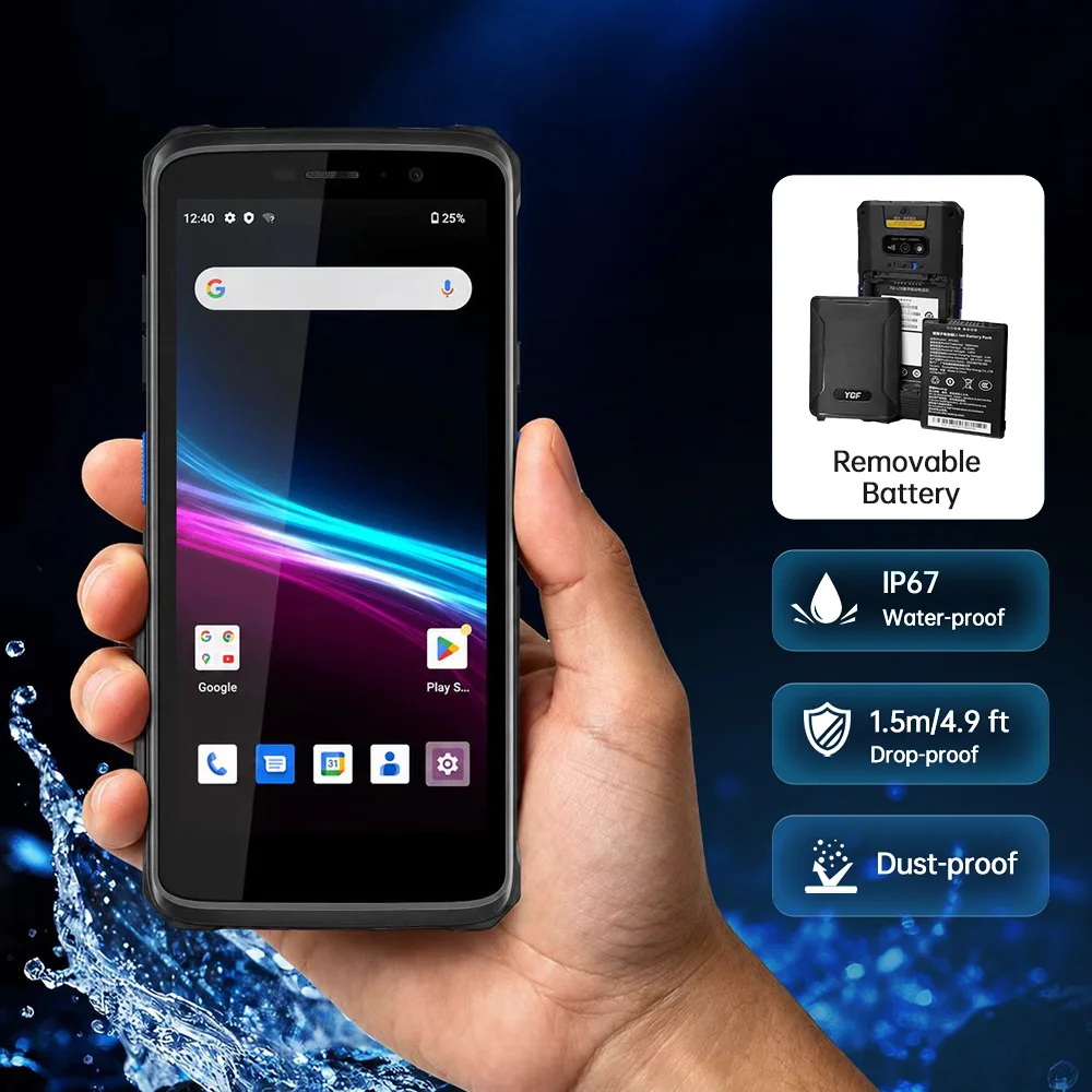 YGF F20 Docking Station PDA Handheld Computer PDAs with 64GB+6GB RAM 512GB Expandable Storage -20°C~60°C Operating Temperature