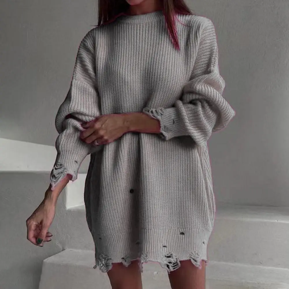 Women Sweater Sweater Women’s Soft Knitted Sweater Three-dimensional Tailoring Loose Fit Top O-neck Long Sleeve Mid-length