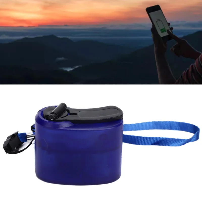 USB Hand Crank Phone Charger Portable Hand Power USB Charger For Outdoor Hiking Camping Blue