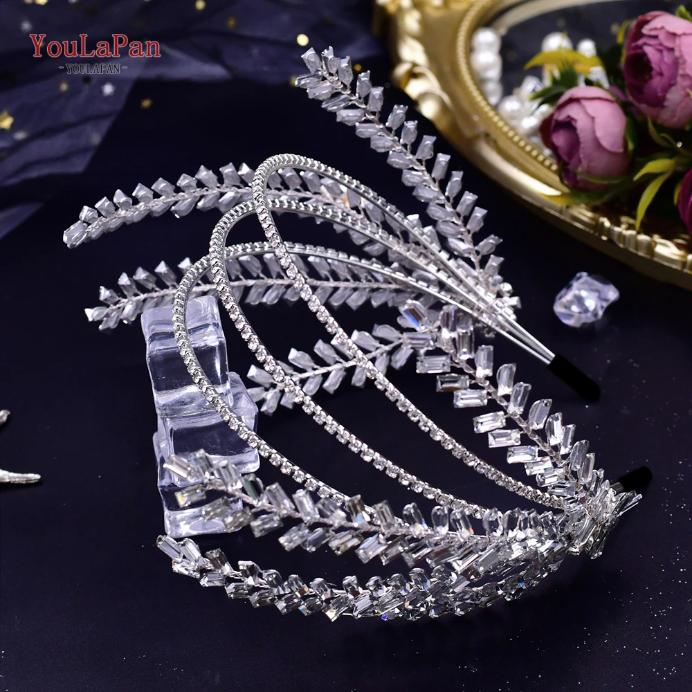 YouLaPan مسابقة تاج أنيق عقال لامعة حجر الراين الشعر هوب الفاخرة الزفاف الزفاف أغطية الرأس مأدبة إكسسوارات الشعر HP479