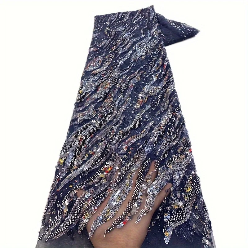 

African Lace Fabric Nigerian Beaded Lace Fabrics 2025 High Quality French Sequins Lace Dresses for Women Party Wedding Sewing