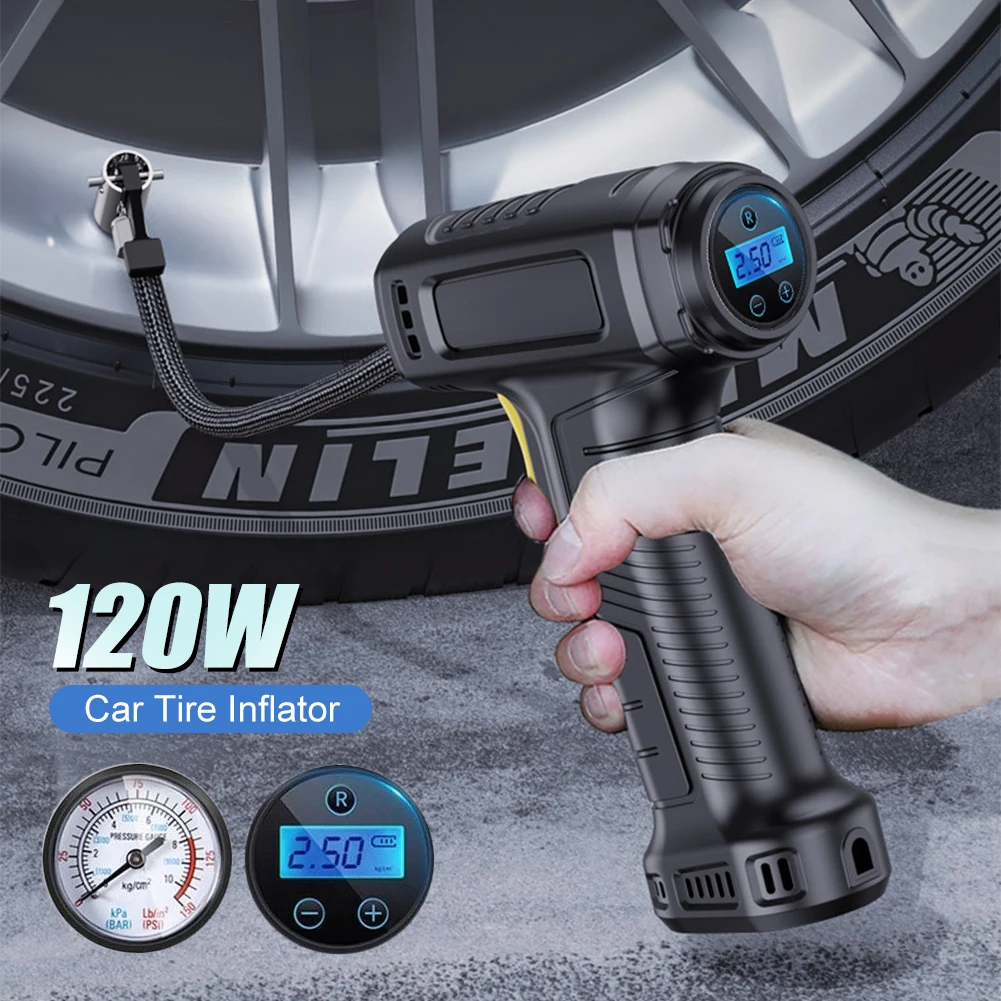 120W Car Air Pump Wired/Wireless Inflatable Pump Portable Compressor Digital Rechargeable Car Automatic Tire Inflator Equipment