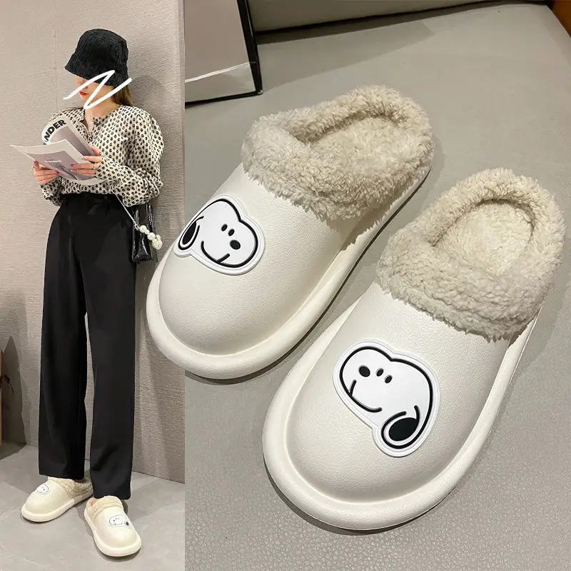 New Snoopy cute kawaii creative anime-themed home cotton slippers high-value personalized cartoon non-slip warm slippers gift.