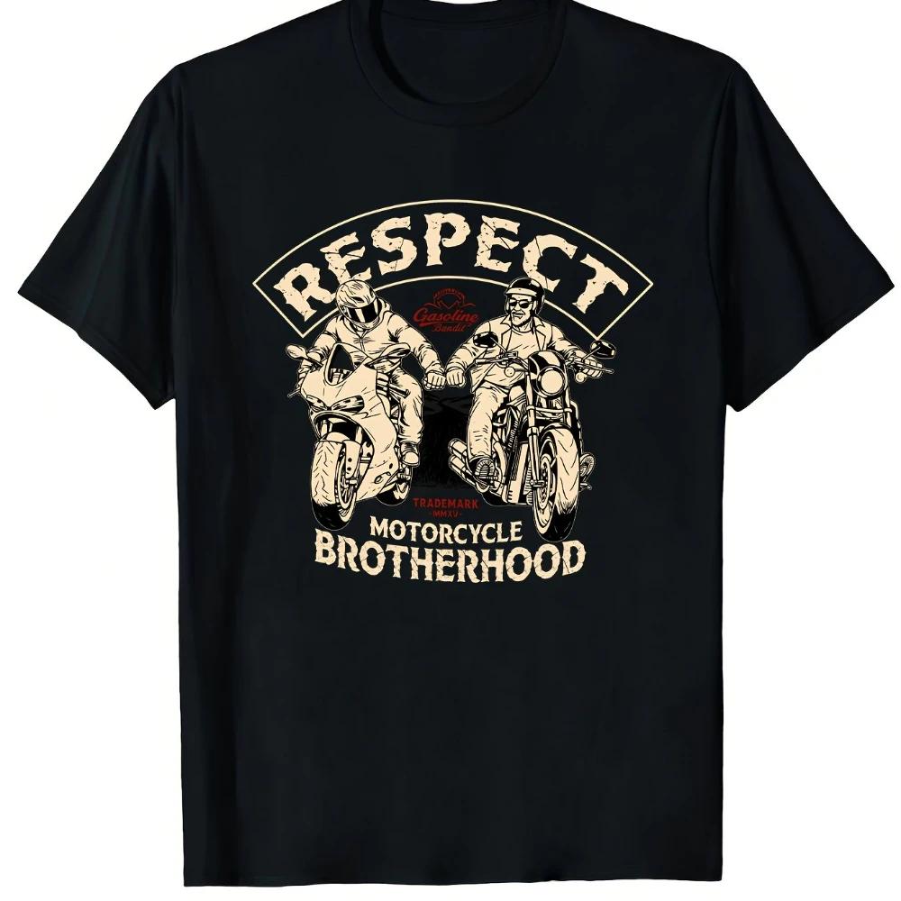Top PickCool Men's Motorcycle T-Shirt Respect Motorcycle Brotherhood Vintage Summer Casual Outdoor Sports Short Sleeve
