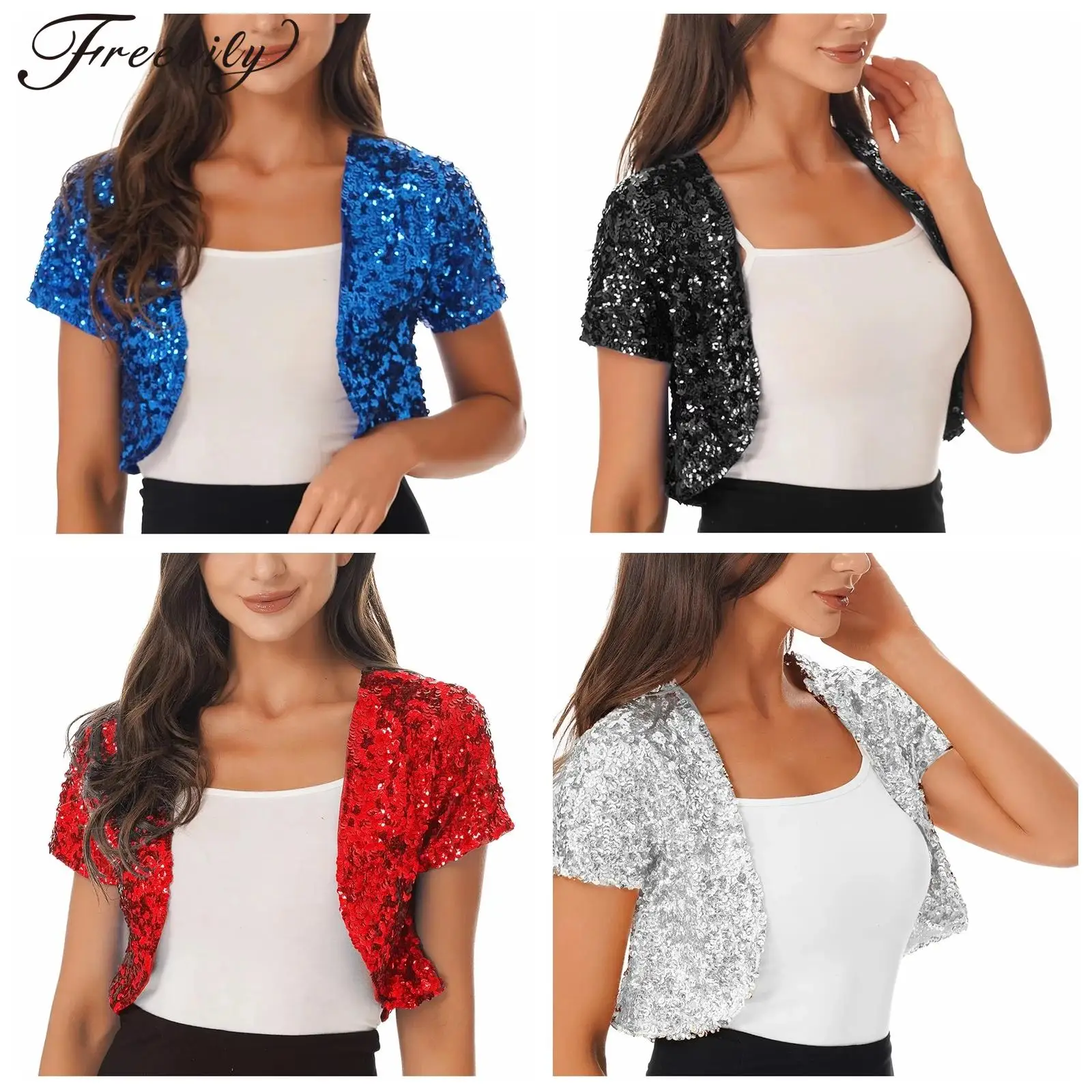 

2025 Sequins Jacket For Womens Shiny Coat Evening Bolero Shrug Music Festival Costume Cardigan Club Party Disco Rave Outerwear