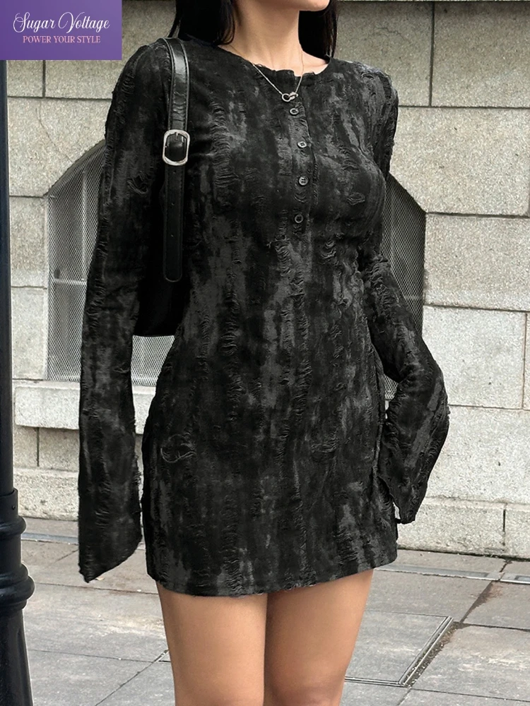 فساتين راقية داكنة للنساء للخريف برقبة دائرية وأكمام طويلة تنورة ضيقة ضيقة بتصميم محكم بتصميم كلاسيكي أنيق