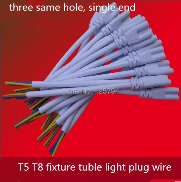 10pcs/lot 15cm Long  T5 T8 LED Lamp Power Cord Three-hole One End Plug Wire Extension Cord Cable Terminal Wire