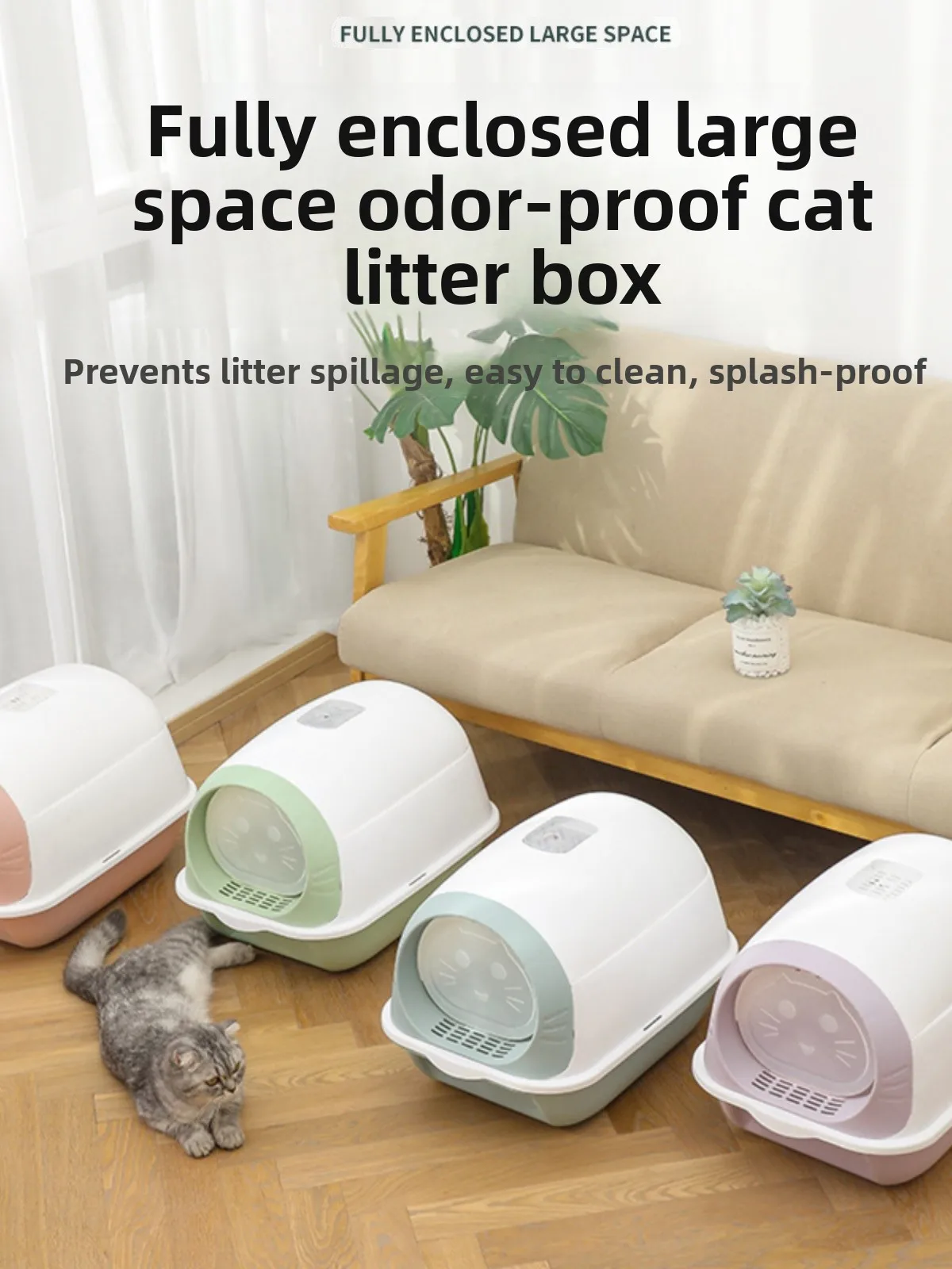 

Extra Large Semi-Closed Litter Box with Door Pet Toilet for Kittens Scoop Included Pet Supplies Litter Box