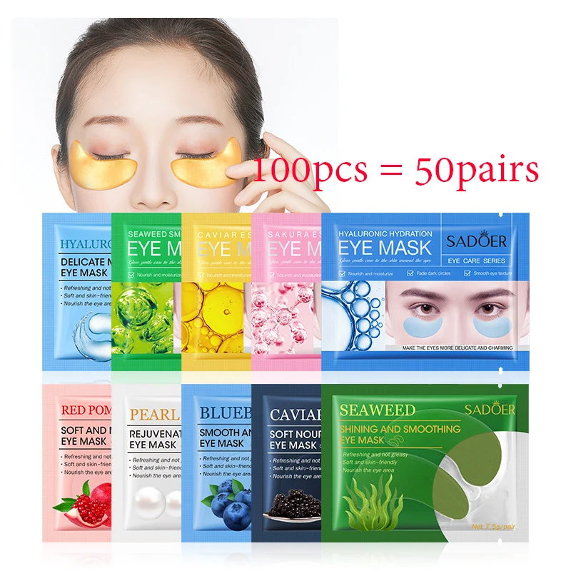 

100Pcs=50Pairs Crystal Collagen Eye Mask Moisturizing Anti Dark Circles Firming Sakura Eye Patches Skin Care for Eyes