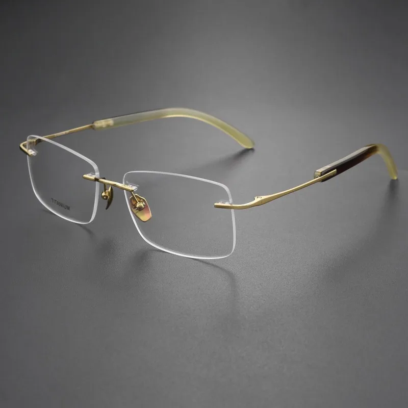 

Light Titanium Rimless Horn Glasses Frames for Men and Women with Myopia Lenses Are Not Allergic To Blue Light and Radiation.