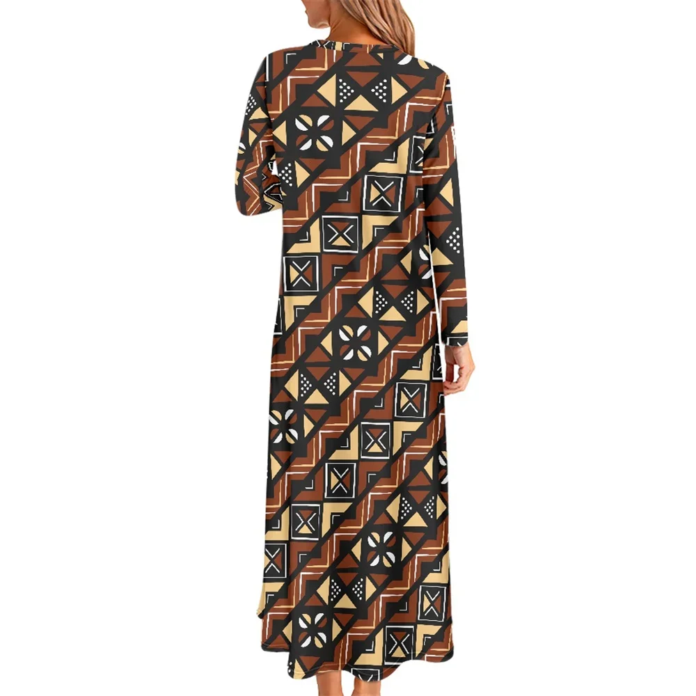 Women Casual Office Ladies Maxi Long Dresses With Pockets Custom Long Sleeve Fashion African Print Ankara Kitenge Designs Dress