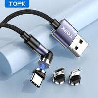 TOPK Magnetic Charging 3 in 1 Cable 540 Rotating Micro USB Type C Cable Magnetic Phone Charger Cable 90 Angle Connector