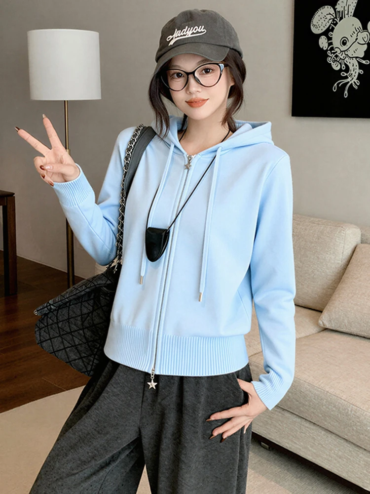 

Korean Sle Long Sve Hoodie Women's Spring Faion 2026 New All-Match Slimming Knitted Outerwear Top for Ladies