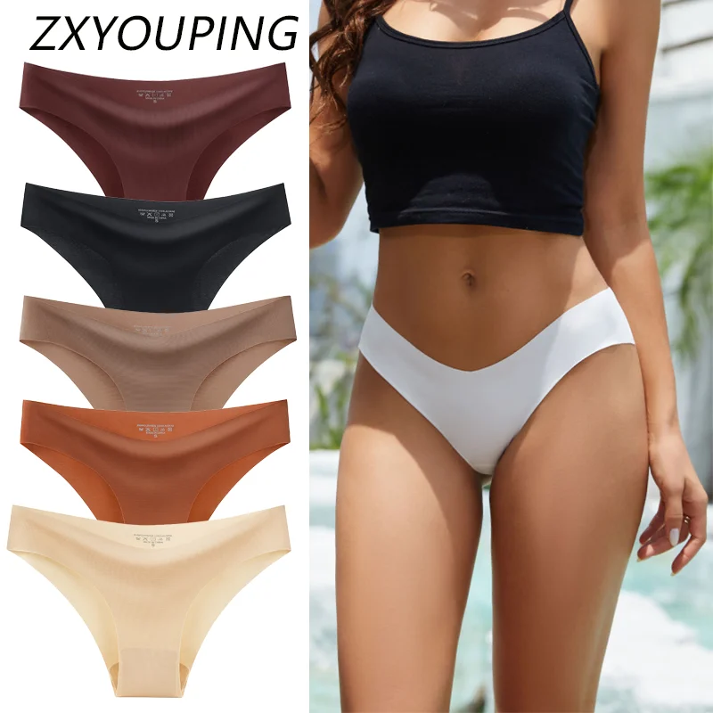 3PC Solid Color Seamless Panties Women\'s U-Waist Ice Silk Breathable Briefs Lifting Hip Comfortable Bikini Panty Female Lingerie