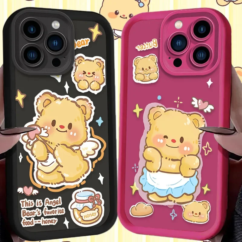 Lovely Butter Bear Case For iPhone 16 15 14 13 12 11 Pro Max X XS X S Max XR SE 2020 7 8 Plus Shockproof Silicone Printing Cover