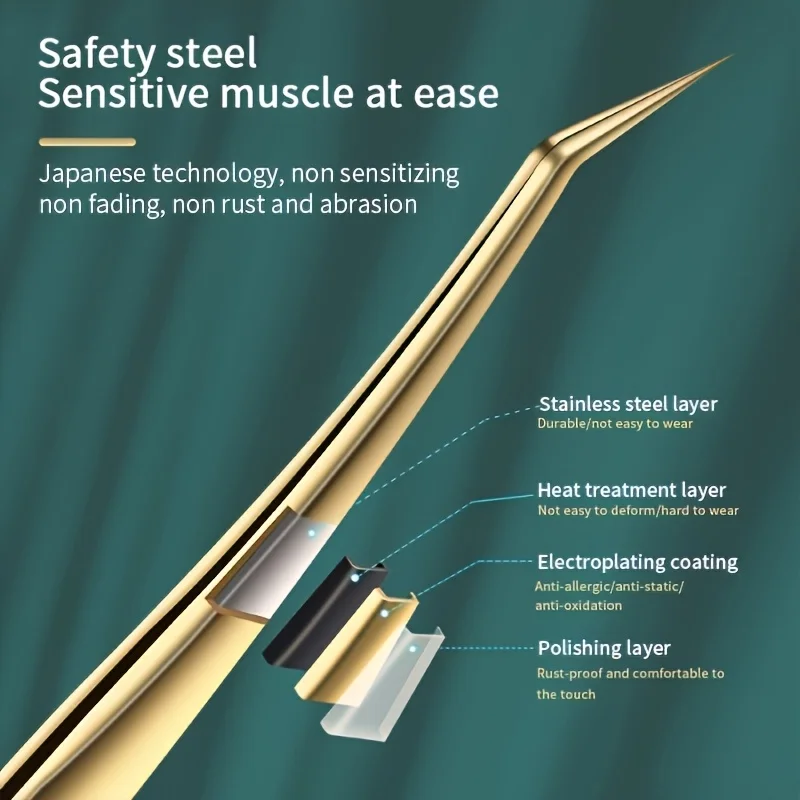 Pincettes d'extension de cils en acier inoxydable, pincettes de précision incurvées et droites avec poignée ergonomique, outils de maquillage