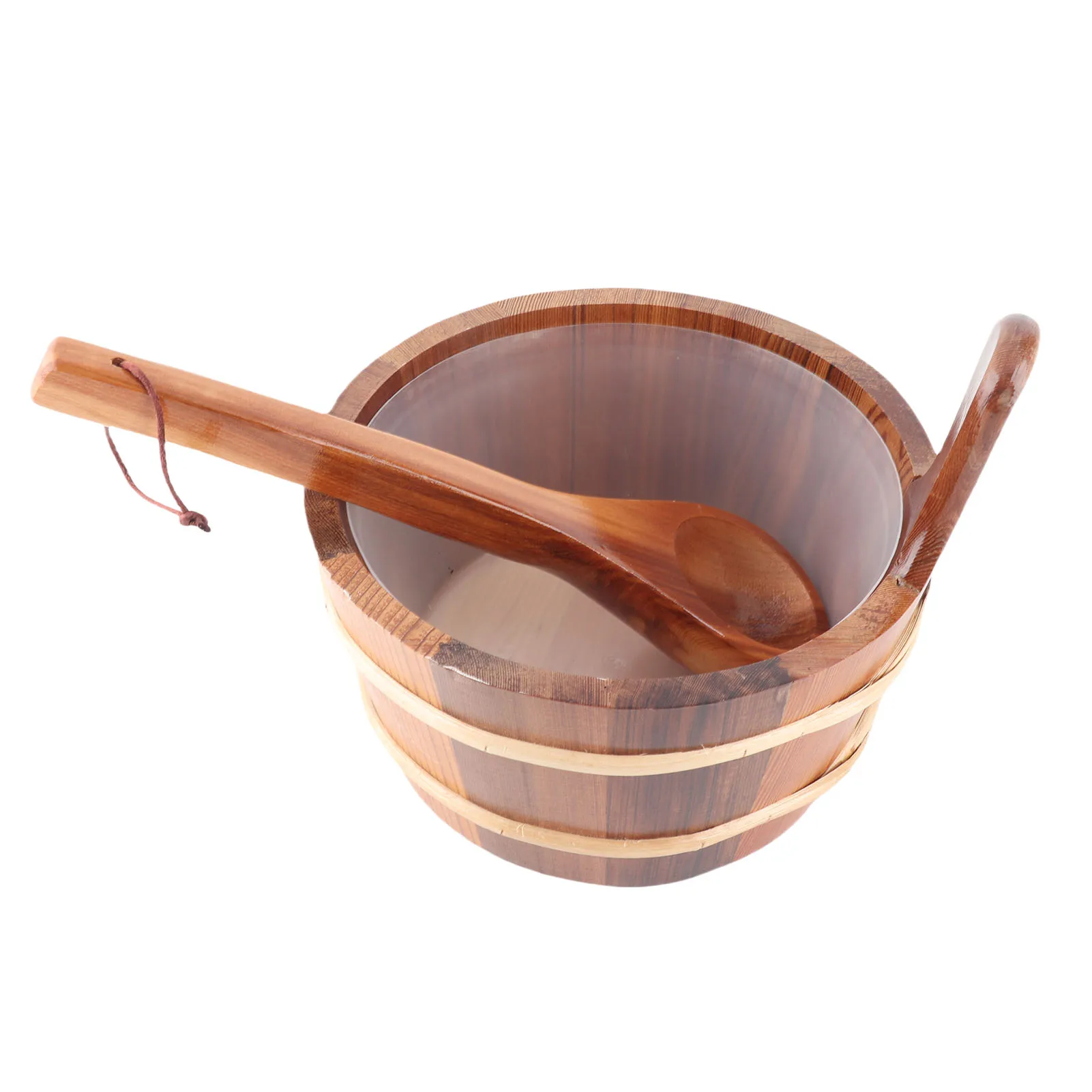 

Sauna Bucket Ladle Set Leakage Proof Steam Room Wooden Barrel with Plastic Liner for SPA Swimming Pool 4L