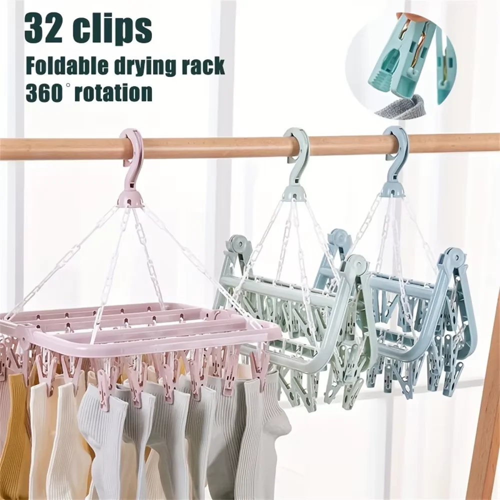 32Clips Hanging Drying Rack Foldable Baby And Toddler Accessories Finishing Storage Rack