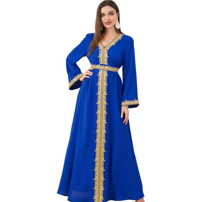 

Women Muslim Abaya Dress Islamic Dubai Modest Lace Belted Dress Abayas Kaftan Eid Prayer Clothes Arabian Maxi Robe