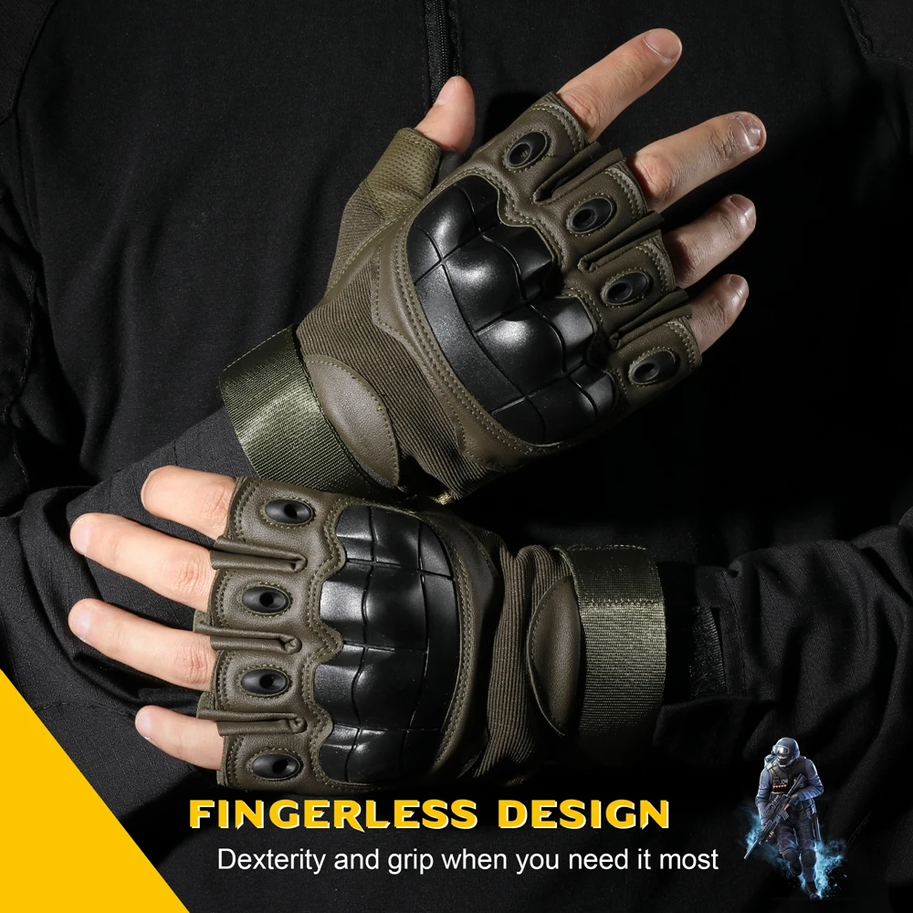 PU Leather Tactical Half Finger Gloves Airsoft Combat Shooting Hunting Paintball Outdoor Work Anti-skid Fingerless Men Women