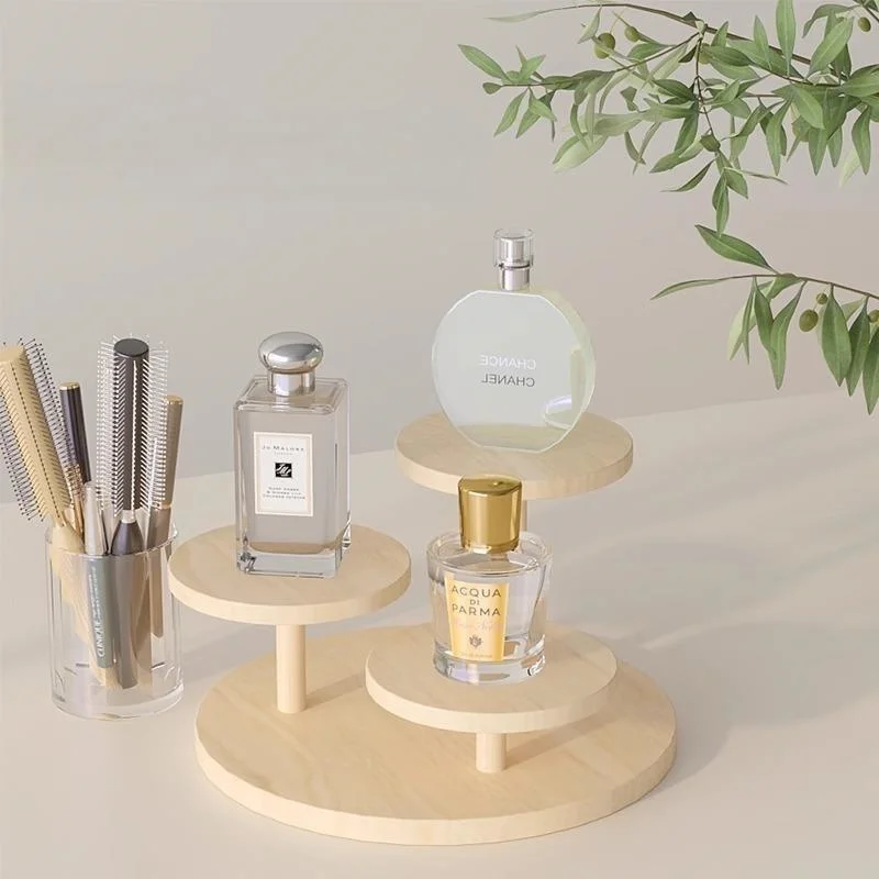 Jewelry Display Risers Solid Wood 3 Tiered Desktop Organizer Display Props Round Shelf for Bracelet Watch Cupcakes Watch Figures