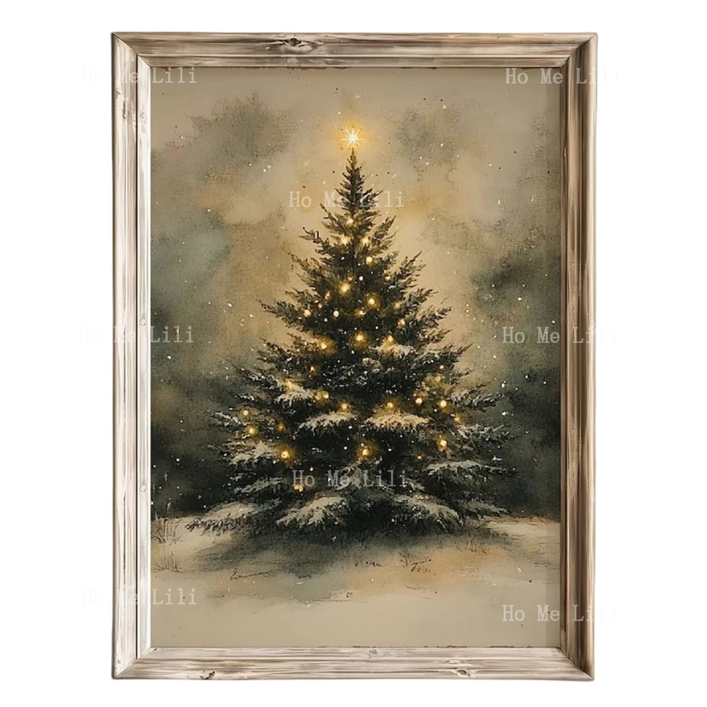 

Винтажная рождественская елка Moody с принтом вечнозеленых деревьев, большая картина, Рождественский декор, настенное искусство для печати