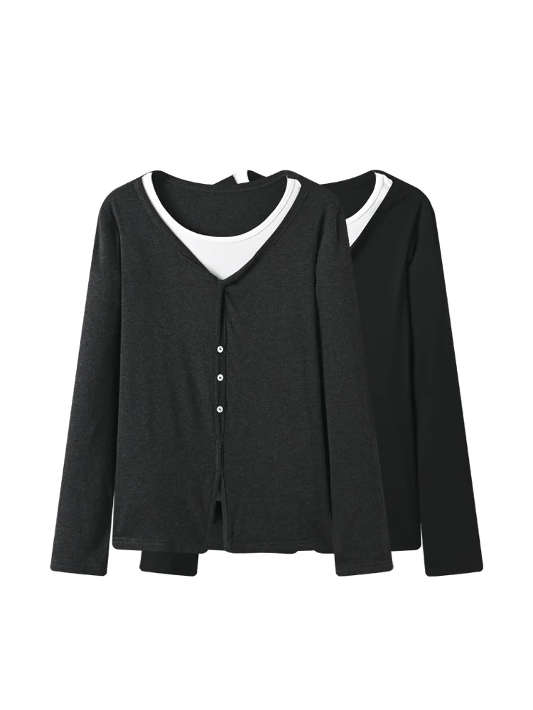 

Loose Fit Long Sve round Ne T-irt Women's plus Size Spring New Sle Splicing Slimming Top Comfortable Breathable