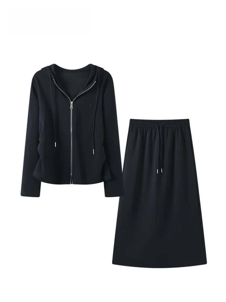 

Новый модный зимний комплект из двух предметов для полных женщин: толстовка с длинным рукавом и юбка в студенческом стиле