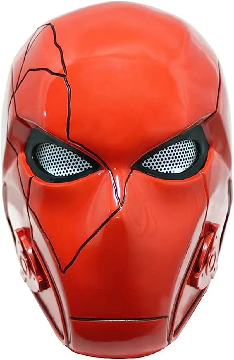 Red Hood Helmet with Crack Mask, Cosplay Costume Prop, Fans Collection