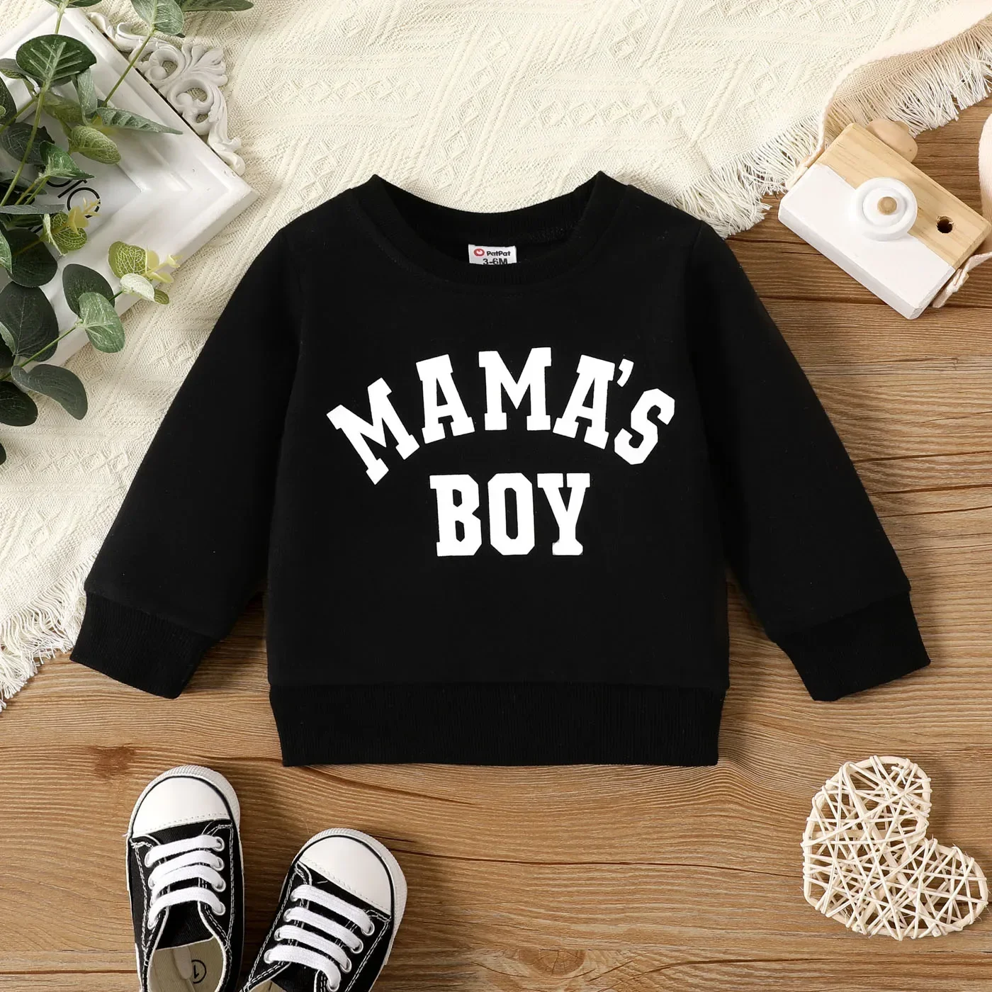 PatPat 100% Cotton Baby Boy/Girl Letter Print Long-sleeve Pullover Sweatshirt Perfect for Outings and Daily Wear Basic Style