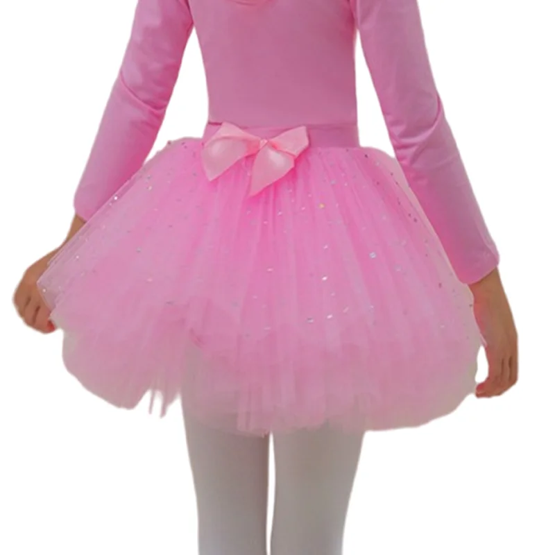 Girls Fluffy Skirt Sequin Sparkle Shine Mini Tutus Tulle Bowknot Costume 4 Layers Kids Ballet Princess Dancewear for Party Stage