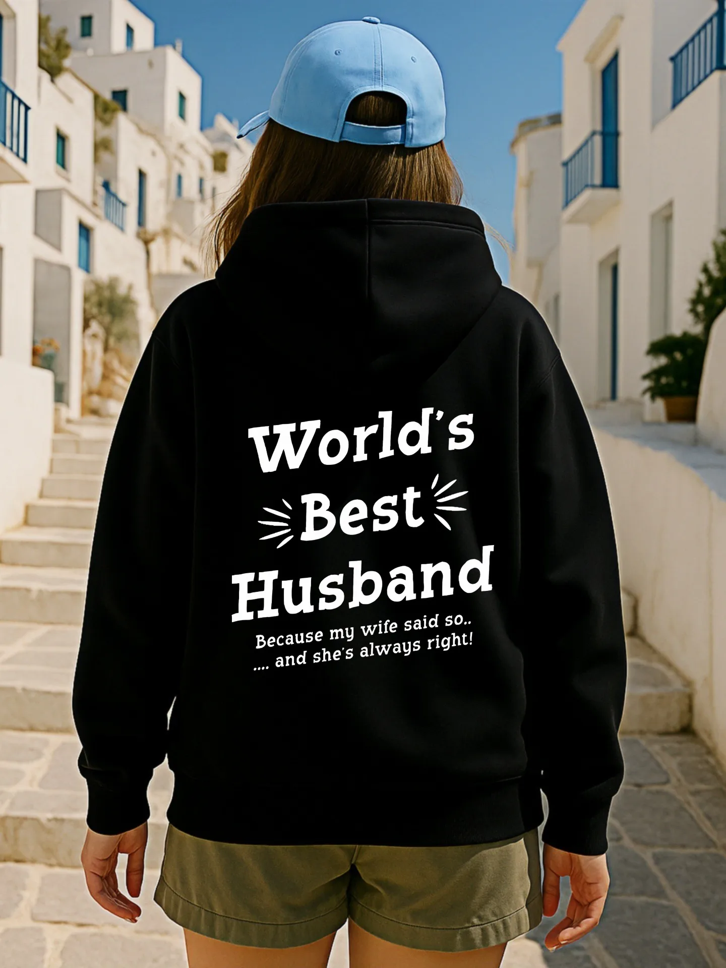 Graphic Hoodie Women, World's Best Husband Letter Print, Casual Style, Cotton Blend, Casual Everyday Wear, For Men