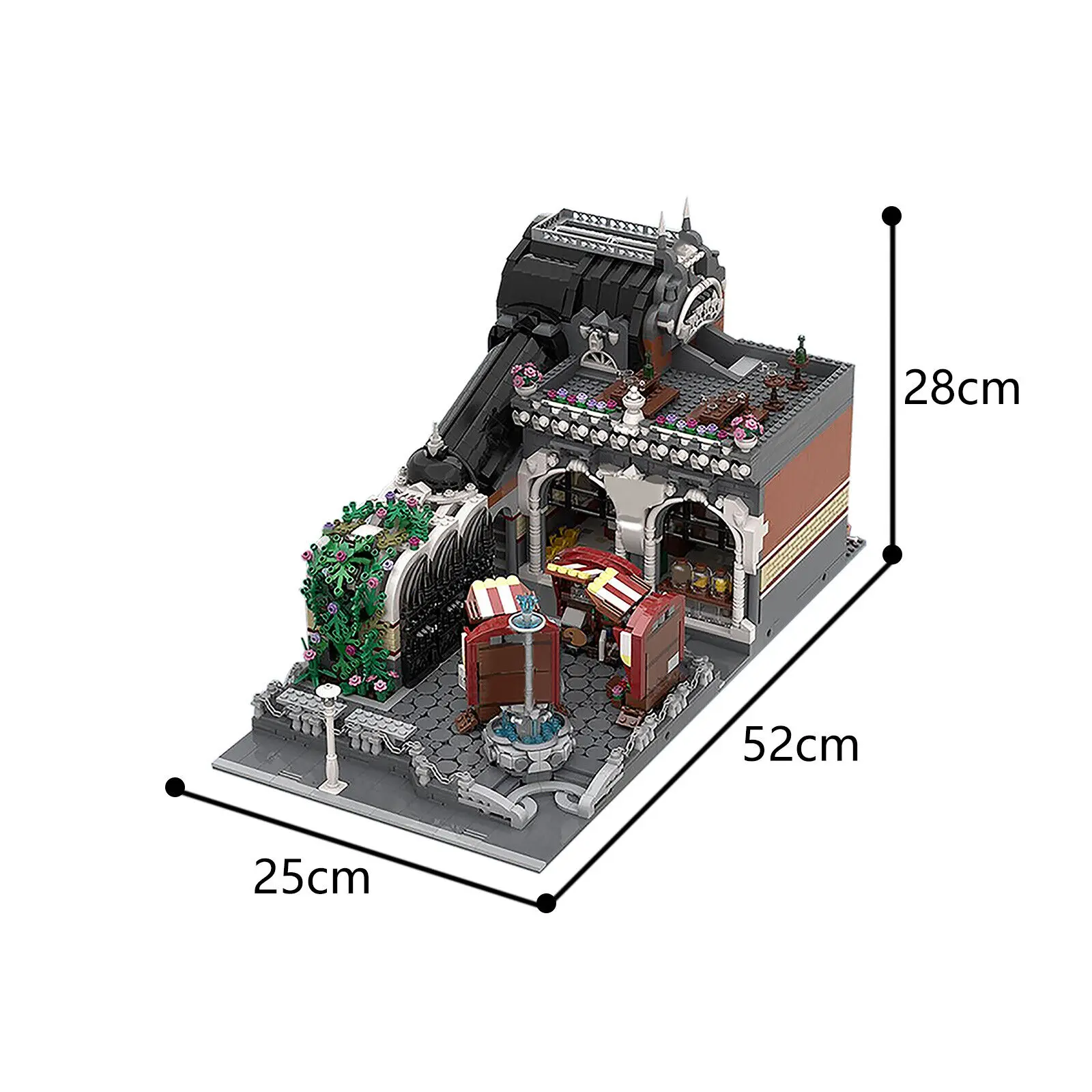 Modular Market with Square, Marble Fountain, Stone Benches 4689 Pieces MOC Build