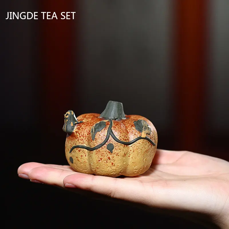 1PC Yixing Raw ore Purple Clay Tea pet frog pumpkin Statue Creative Handmade Tea Ceremony Accessories Home Decor Crafts