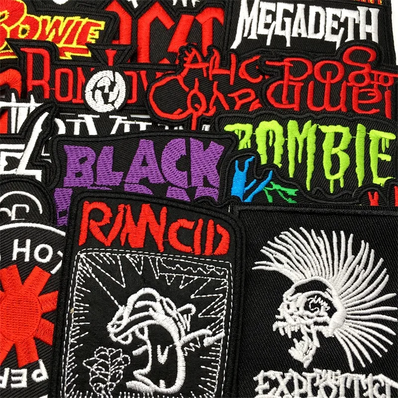 50PCS/Lot Punk Rock Music for Sew Ironing on Patches Letter Embroidery Patch for Clothing Band Appliques Sewing Jacket Jeans