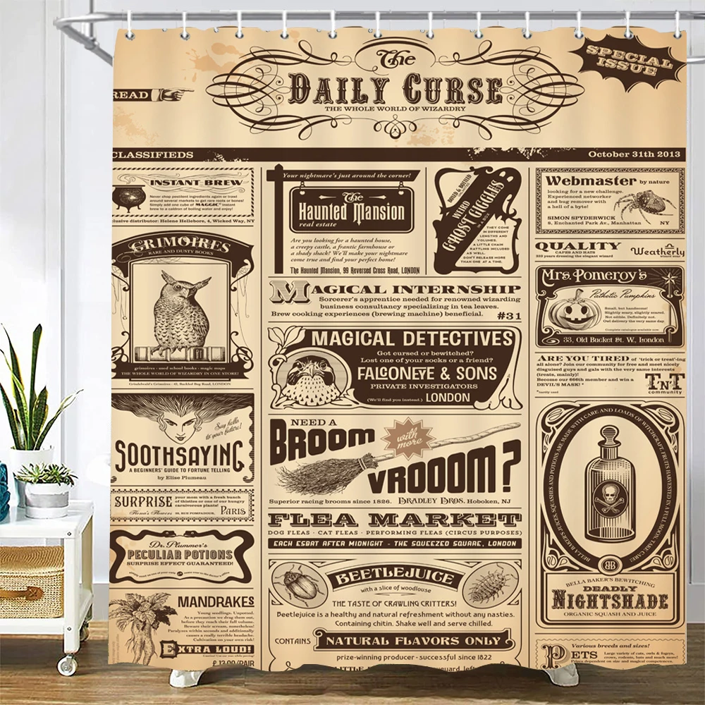 Funny Retro Vintage Car Shower Curtains Waterproof Bathroom Curtain Cool Old Newspaper Bath Curtain High Quality Shower Curtain