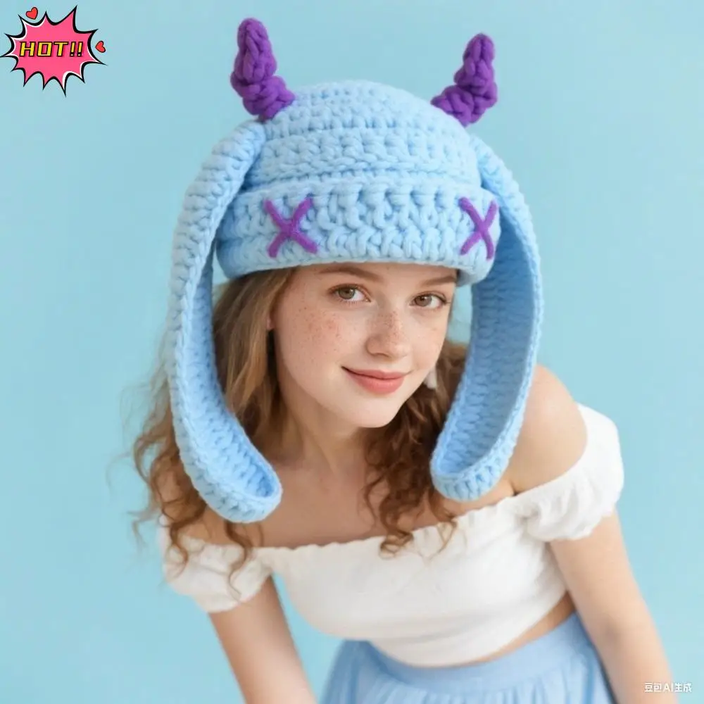 

Kawaii Versatile Knitted Beanies Warm Y2K Pullover Hat Punk Gothic Style Travel Cap Autumn Winter