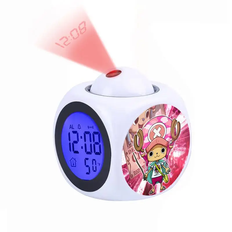 Anime One Piece Luffy Projection Alarm Clock Digital Led Clock with Time & Temperature Display Projector Night Light for Bedroom view 3