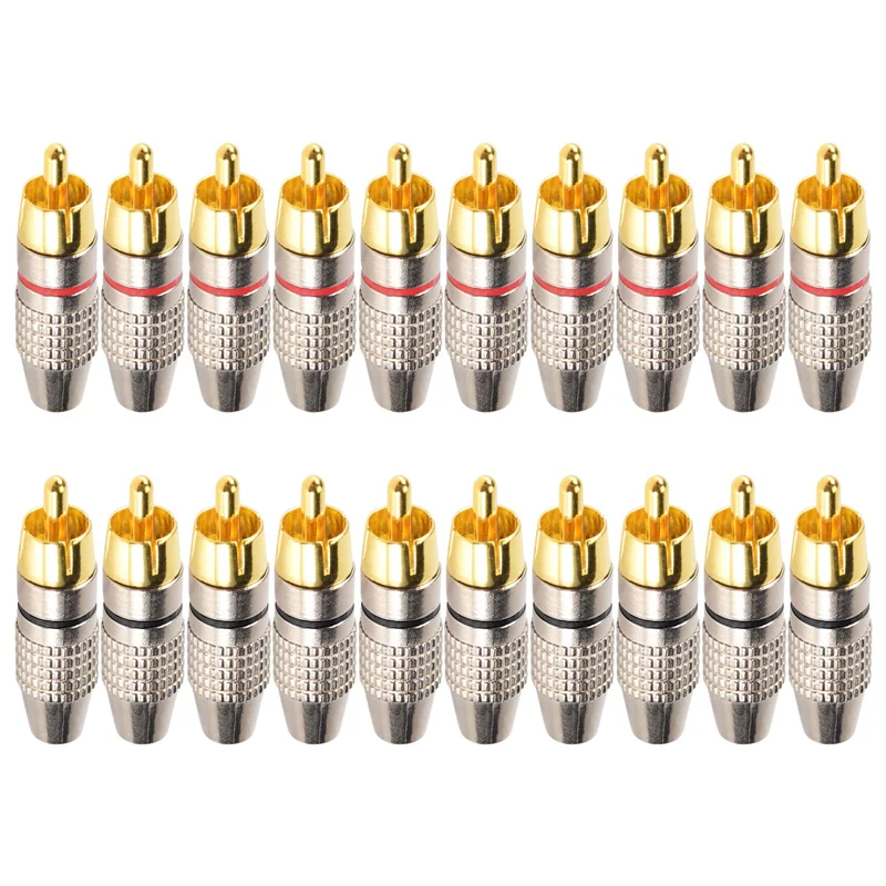 A23E-20 Pcs RCA Plug Audio Video Locking Cable Connector Gold Plated