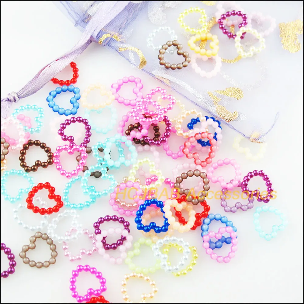 200Pcs Mixed Heart Circle Acrylic Plastic Spacer Beads Charms 11mm