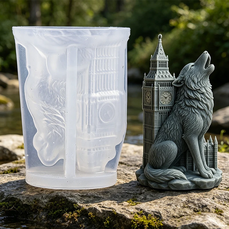Moule en silicone 3D pour bougies, savons, gyps et artisanat DIY, motifs Loup, Big Ben, Éléphant Indien, Taj Mahal, Lion, Colisée, Tigre, pour la décoration intérieure