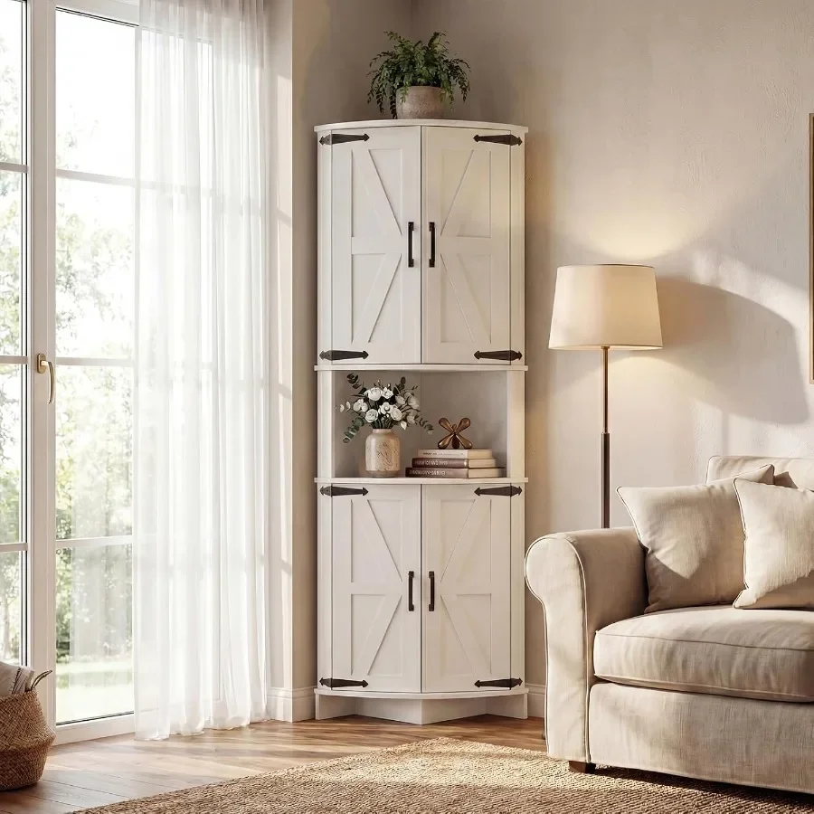 64.8 Tall Corner Cabinet with Doors for kitchen use, MDF material, white finish, soft-close hinges and adjustable shelves view 5