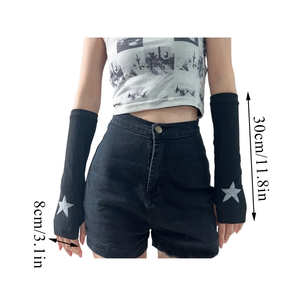 New Long Glove Arm Cover Classic Black Love Star Psttern Fingerless Elbow Gloves Warmer Knitted Wristband For Y2K girls