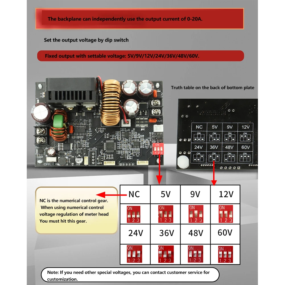 Versatile CNC Power Supply Module Input Voltage 6 0 70 0V Output Voltage 0 0 60 0V Output Current 0 0 20 0A Max Power 1200W