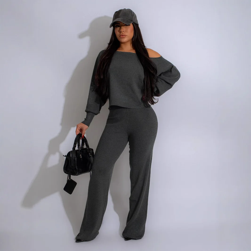 ชุดเซ็ทลำลองสองชิ้นสำหรับผู้หญิง สีพื้น เสื้อฮู้ดหนา แฟชั่นทันสมัย ทรงหลวม ไหล่ตก สไตล์สบายๆ  ฤดูใบไม้ร่วง/ฤดูหนาว 2025