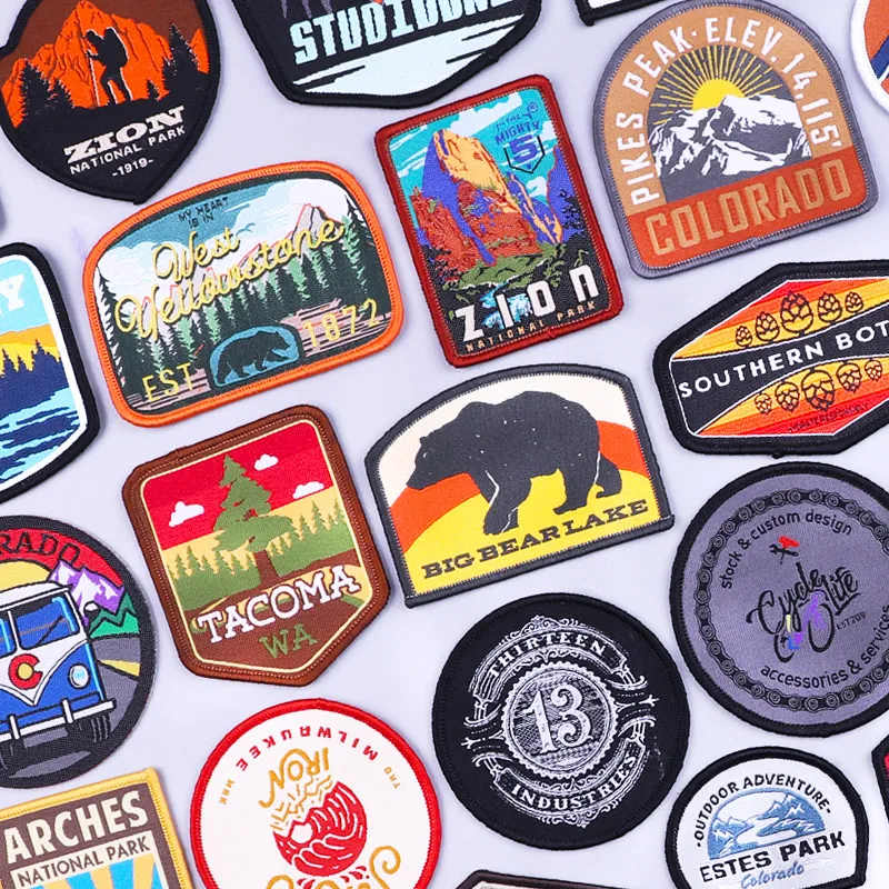 Scenery Badge Patch Mountain Embroidered Hook & Loop Emblem Patches For Clothes Sewing on Decorative for Caps Backpacks Jackets