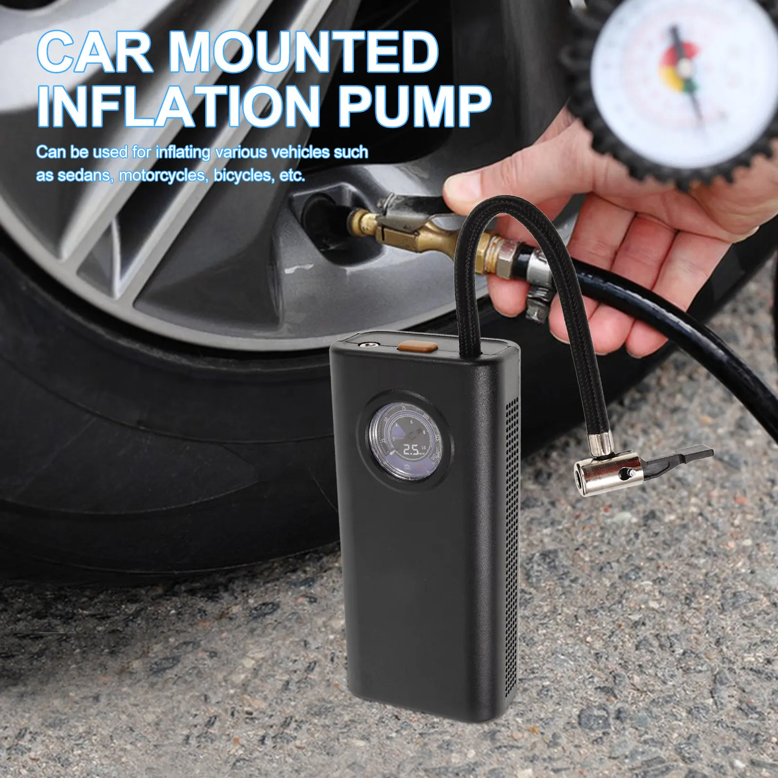 

Портативный автомобильный компрессор 12В USB, электрический насос для накачки шин, быстрое накачивание с адаптерами, легкий, для автомобилей